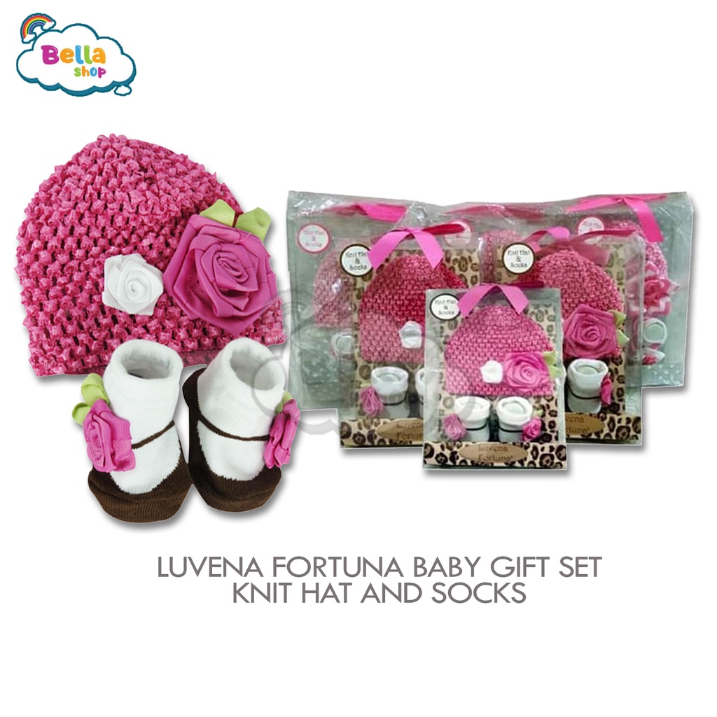 LUVENA FORTUNA BABY GIFT SET KNIT HAT AND SOCKS KADO BAYI TOPI DAN SEPATU - BELLA SHOP