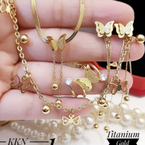 Titanium Set Perhiasan Motif Kupu Terlaris P113