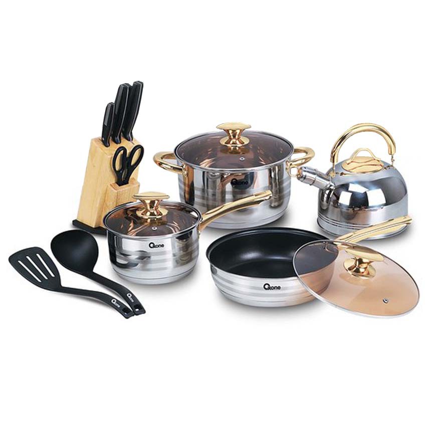 Oxone OX-777 Panci Set Rosegold Cookware Set + Knife Block Set