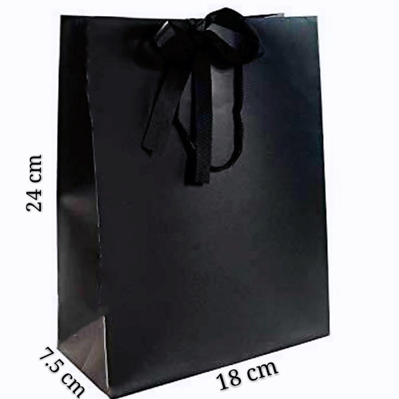 

HARGA GROSIR || PAPERBAG MAXI PREMIUM ELEGAN BLACK RIBBON.18 X 7.5 X 24 cm.