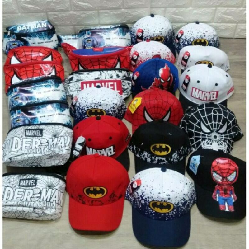 Rully_Waisbag anak laki laki, Waist Bag Anak Laki Laki Motif Superhero Batman dan Topi Anak bisa cod