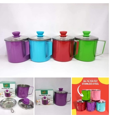 Mug & Saringan Minyak/Oil Pot Stainless - WARNA