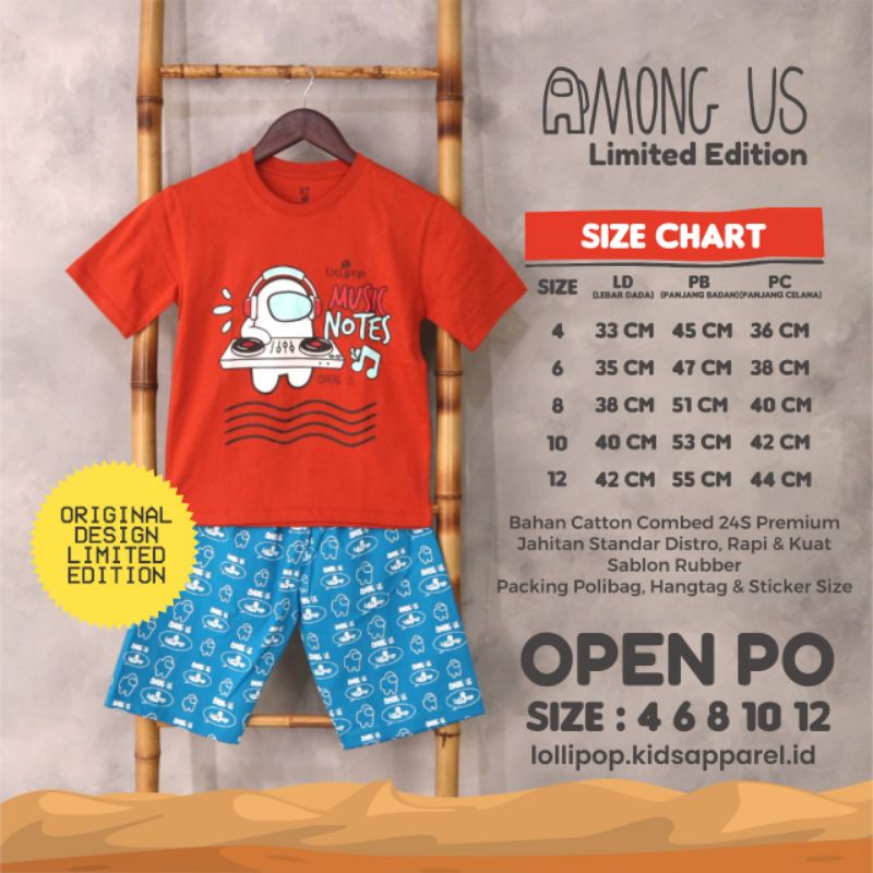 SETELAN KAOS ANAK AMONG US 4-12 LOLLIPOP