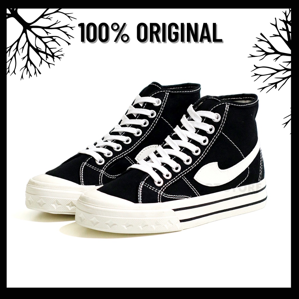 100% Original Sepatu Lokal Casual Black White Hi | Not Compass Retrograde Bw High