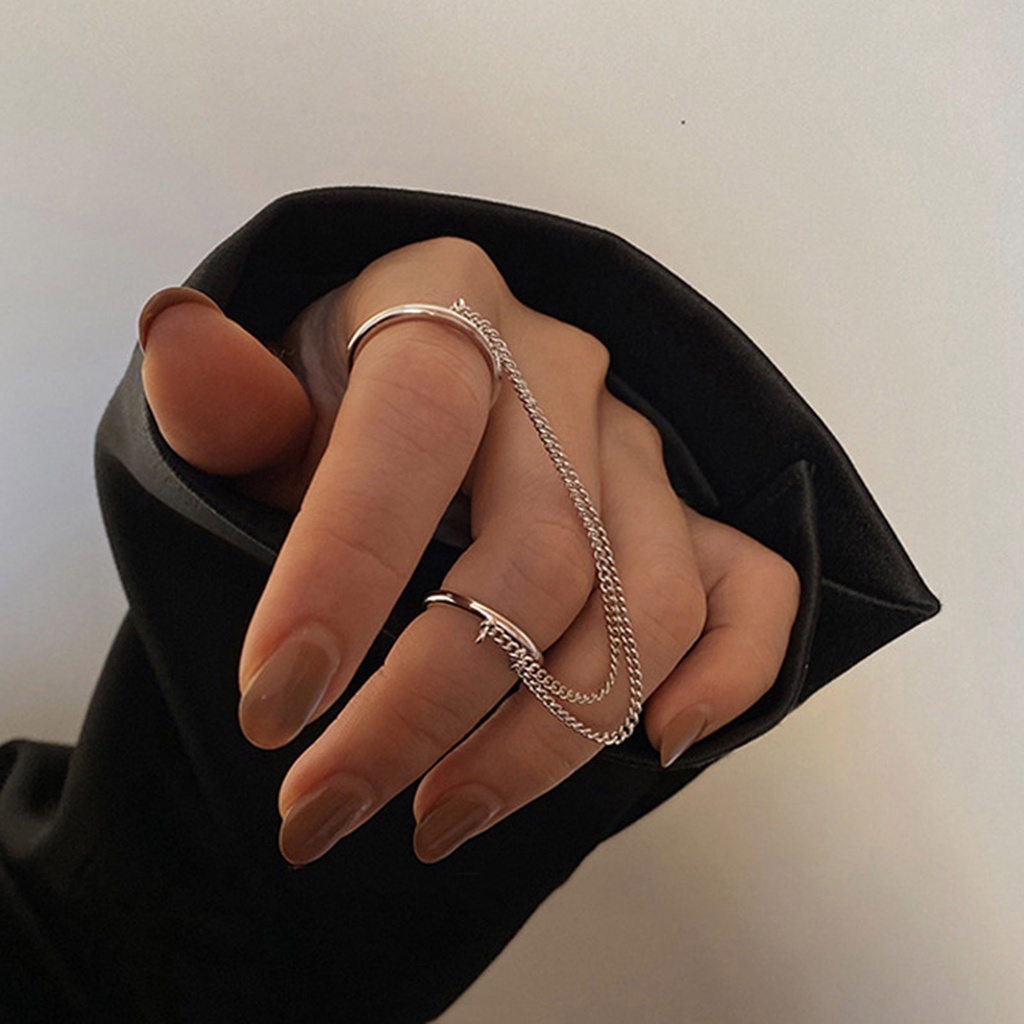 Hu Hu Hu Hu Hu Alat Bantu Pasang Kacamata♡ Cincin Rantai Jari Ganda Model Terbuka Dapat Disesuaikan Untuk Unisex