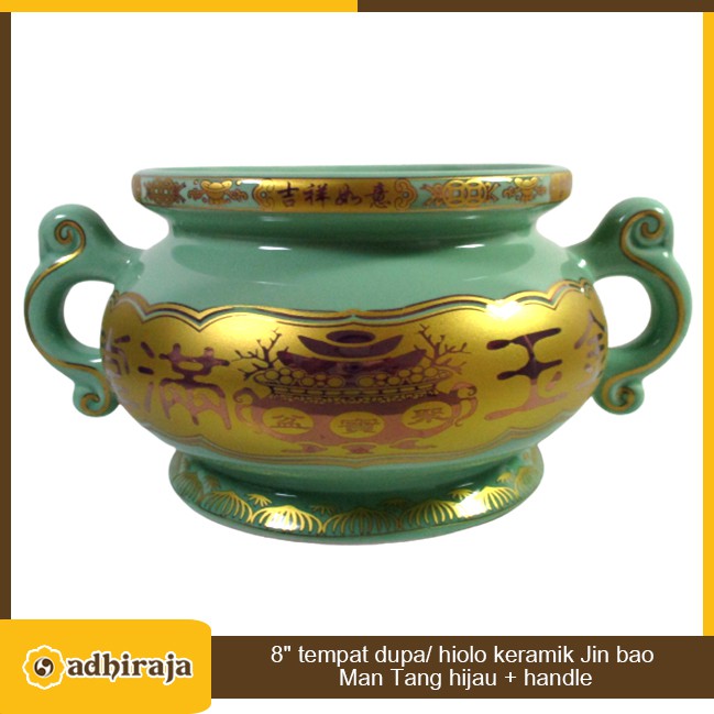 Hiolo / Hio Lo / Tempat Bakar Dupa Keramik Hijau + Handle (Kuping) 8"