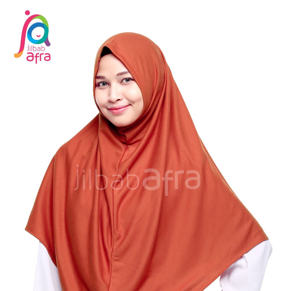 Jilbab Afra Syifa Merah Bata - Bergo Syiria Non Pet - Hijab Instan Bahan Kaos, Adem &amp; Lembut