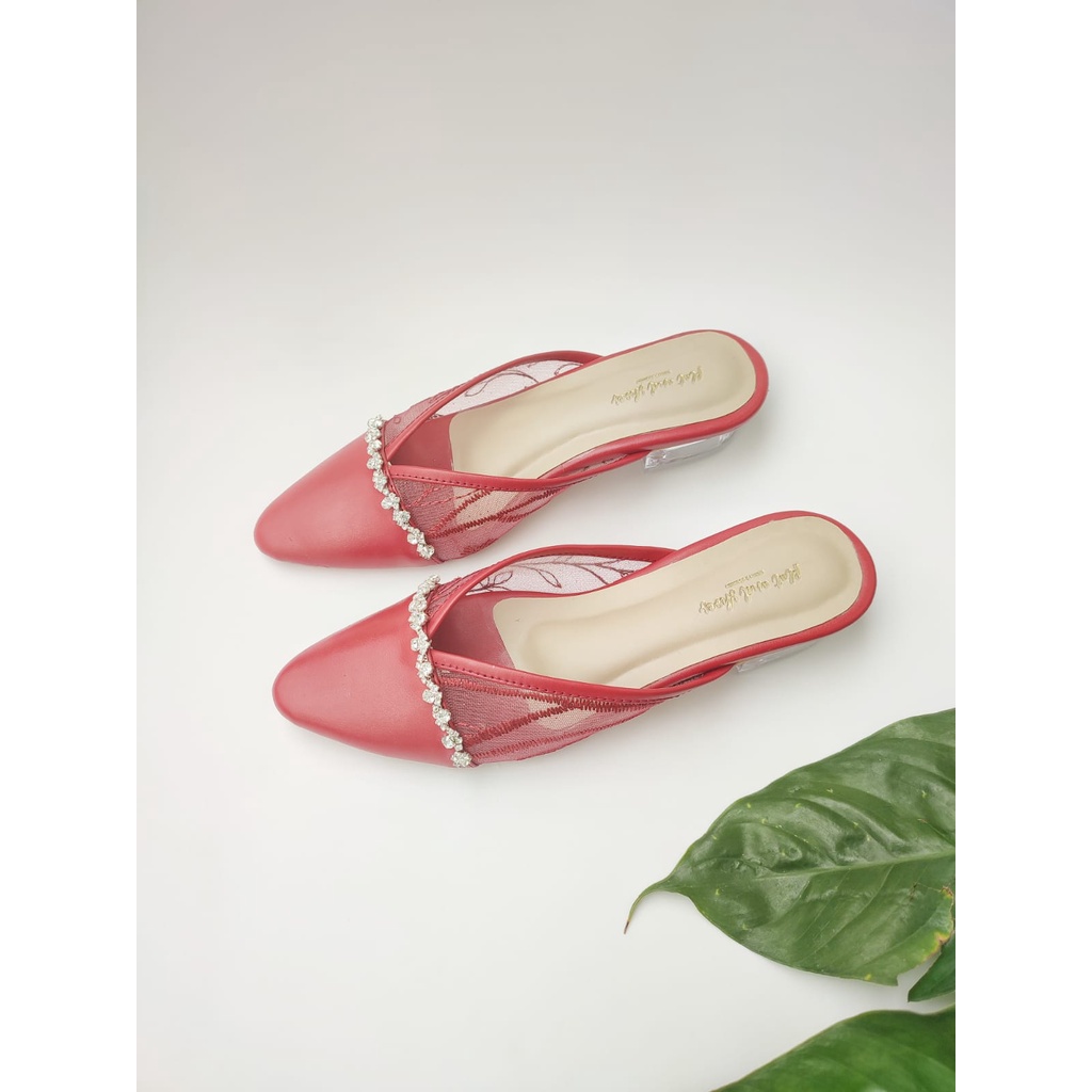 sepatu wedding wanita anesha merah 3 cm kaca