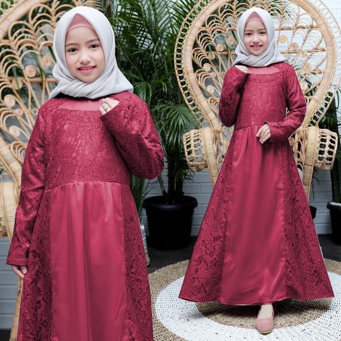 NISSA SABYAN  baju pesta gamis anak nuraini maron dress brukat gaun nur ta