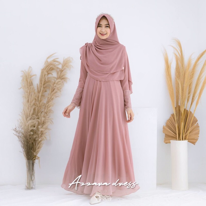 GlizHijab | Azzarah Dress - Dress Only Premium Bahan Cerutti Babydoll Gaun Muslimah Dress Umroh Syari Size XS - JUMBO-8