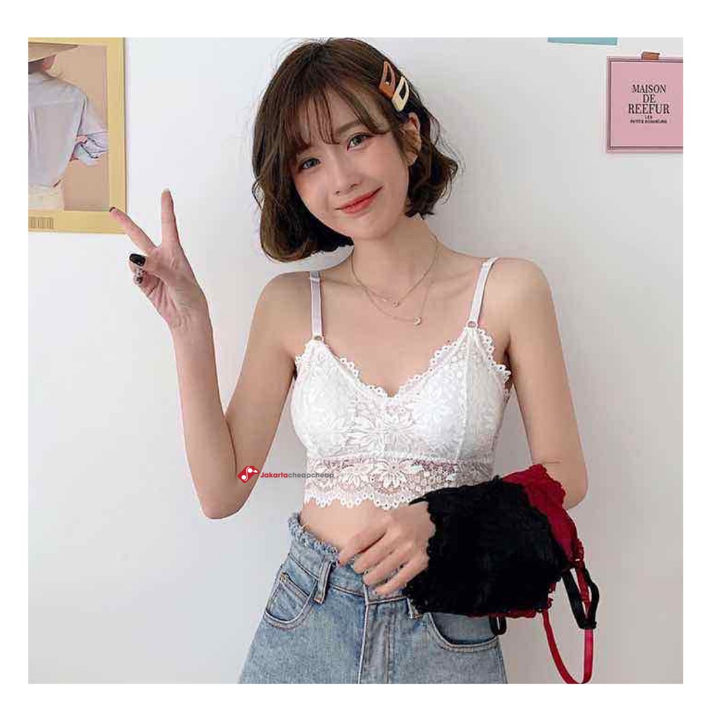 JC074 Pakaian Dalam Wanita Sexy Renda Tanpa Kawat Sport Bra Yoga Gym Zumba