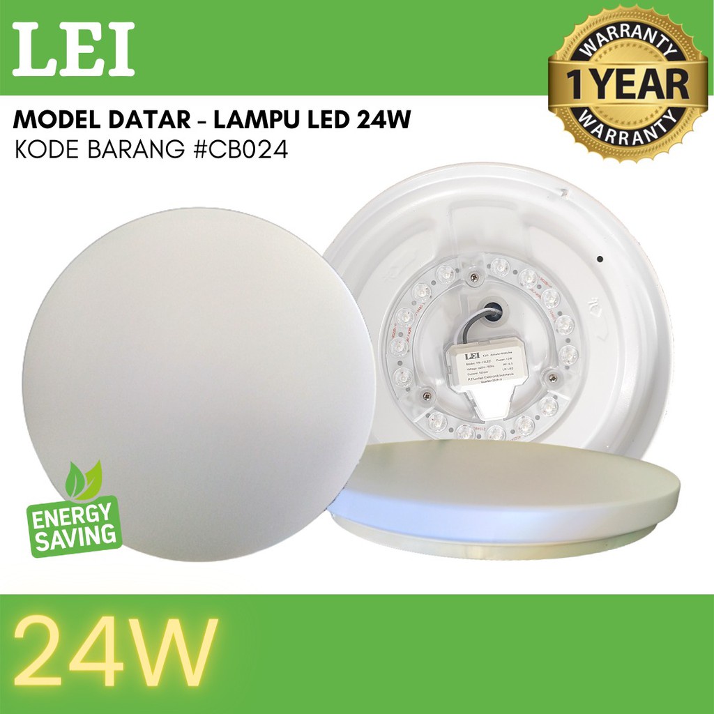 LED Lampu Ceiling / Plafon 24 Watt / 1 Warna Cahaya - Putih (DATAR)