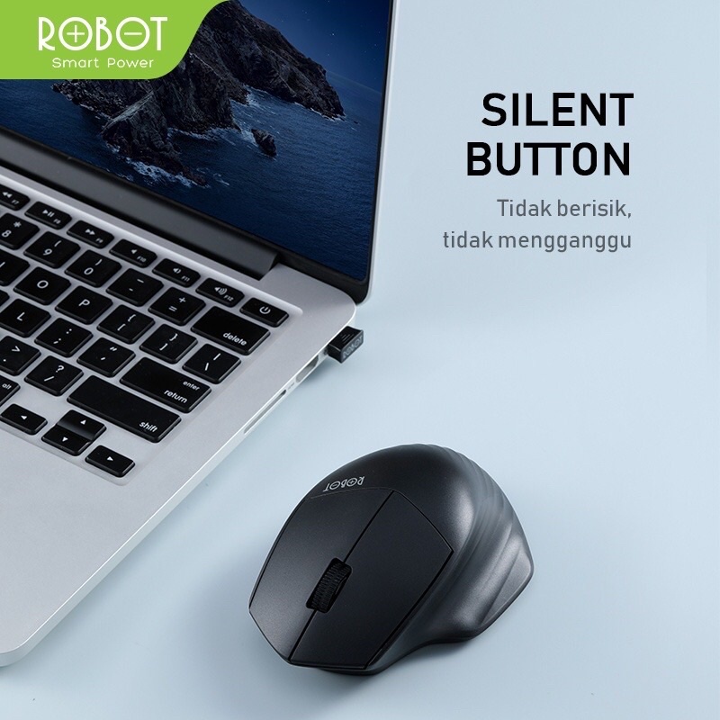 ROBOT Mouse Wireless M350 Silent Click 1600DPI dengan Receiver USB &amp; Bluetooth untuk PC Laptop GRS