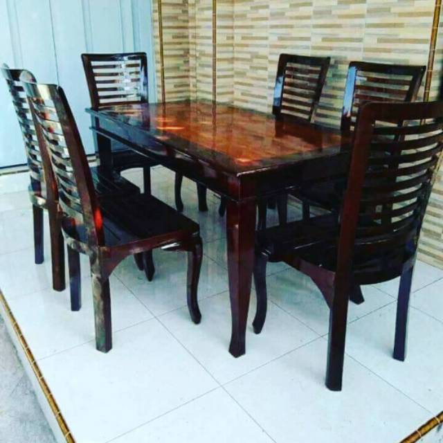 Meja makan jati 6 kursi