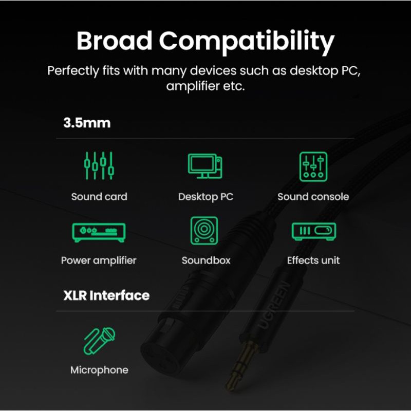 Ugreen XLR Microphone to Aux 3.5mm - Ugreen Jack 3.5 mm Male to XLR