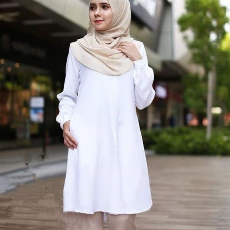 Serbuuuu.. Tunik Dress Wanita Dewasa Lengan Panjang Warna Putih Cantik Terbaru 2022 Baju Atasan Tuni