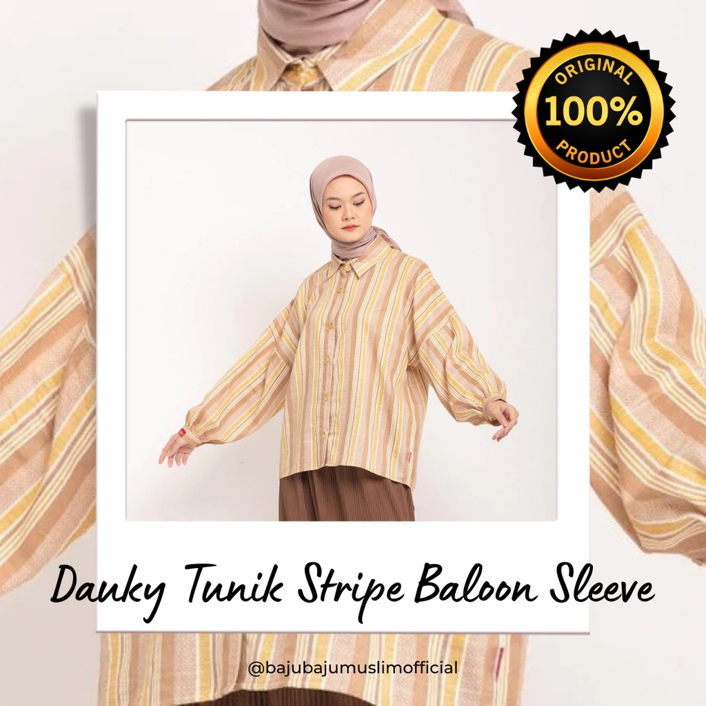 DAUKY ATASAN WANITA M TUNIK STRIPE BALOON SLEEVE PESTA DAUKY - COKLAT