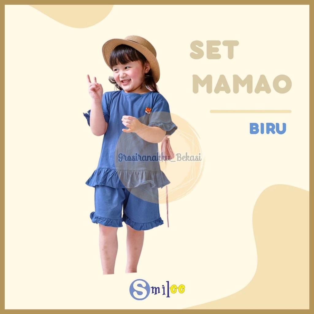 Setelan Anak Kaos Smilee Mamao Biru Size 1-5Tahun