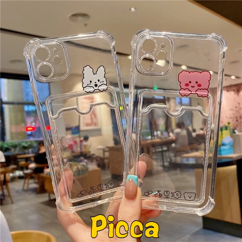 Casing Oppo A7 A55 A76 A55 A3S A12 A96 A54 A15 A95 A5 A9 2020 A74 A16 A15S A35 A11K A5S A12E A11 A36 Reno 8 7 6 Bening Rabbit Bear Dompet Card Holder Case Soft Tpu Cover
