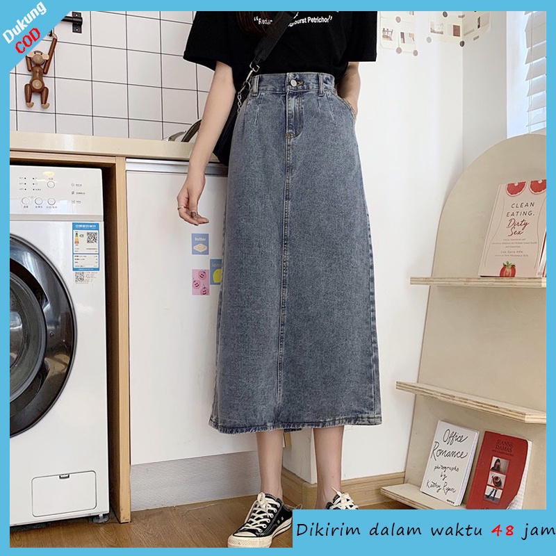 [chaoo.id ]Rok Panjang Jeans Wanita Terlaris bawahan wanita rok anak perempuan high waist