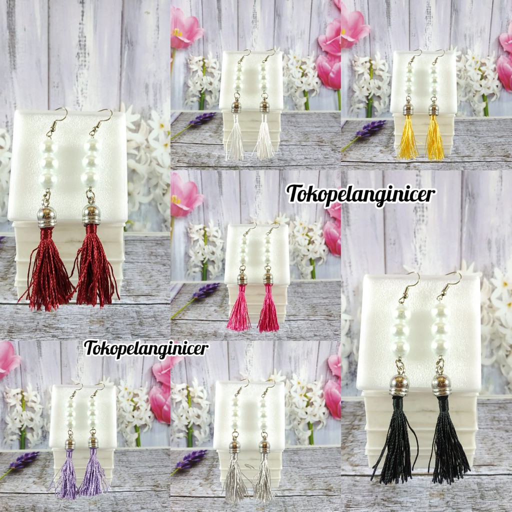 Anting kekinian fashion wanita Mutiara juntai tassel murah  Tokopelanginicer