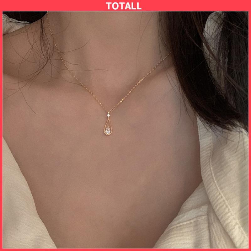 COD Fashion Indah Water Drop Zircon Kalung Wanita Sederhana Temperamen Rantai Klavikula-Totall