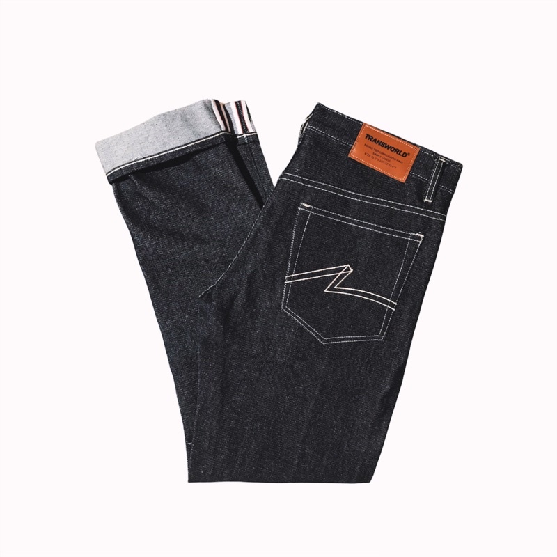 Transworld Celana Denim Selvedge 15 Oz Kaku Accent Black Indigo Art Ramon