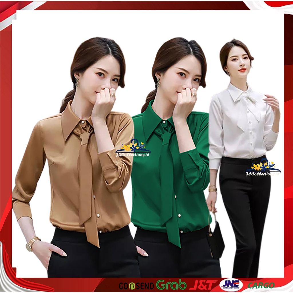 Kemeja Wanita Jumbo Korea Blouse Syal Pita Satin Gaya Korea Missilia - JCCollections