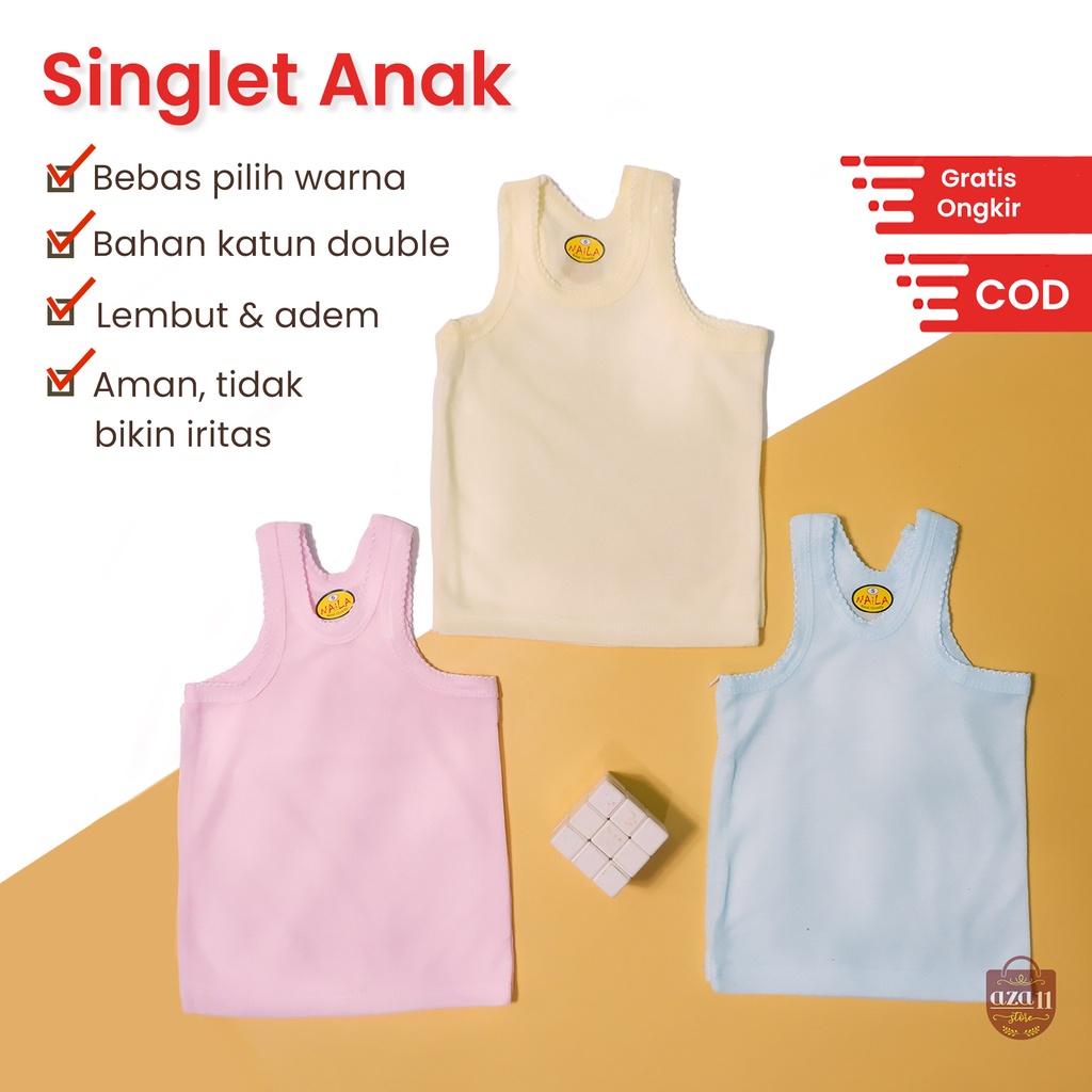 Singlet Anak Size M 1,5 -5 Tahun | Kaos Dalam Anak Perempuan Motif Polos Warna | Kaos Singlet Peremp