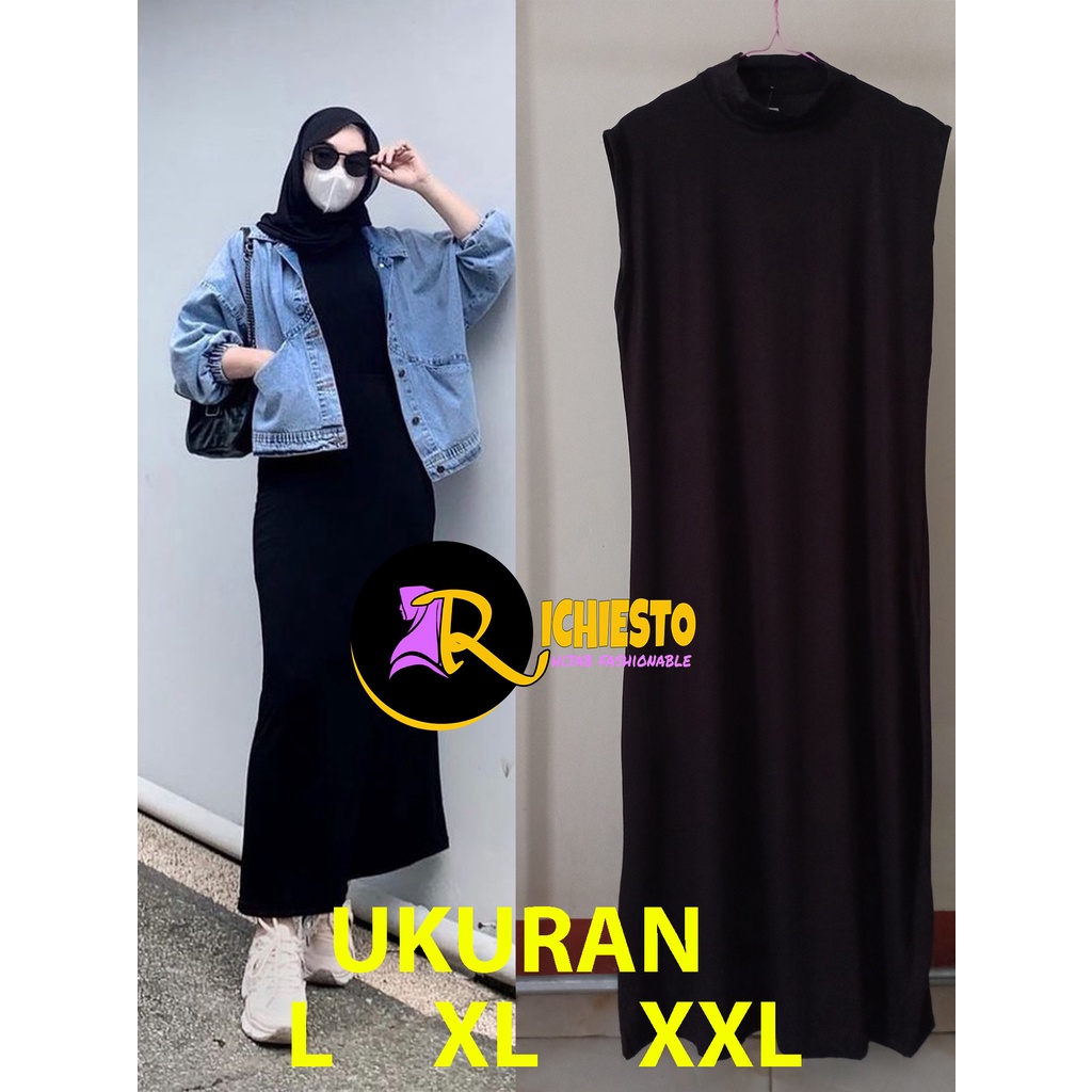 Inner Dress Gamis Span Tanpa Lengan / Inner Dress Panjang Bahan Kaos Rayon Super