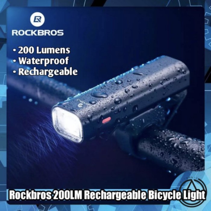 Lampu depan rockbros 200 lumens waterproof usb rechargeable