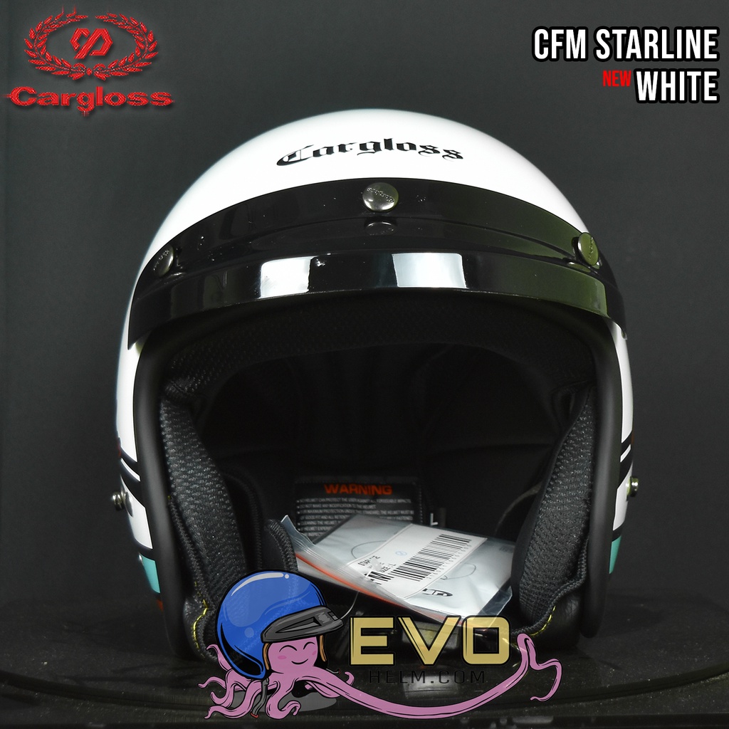 HELM CARGLOSS CFM STARLINE WHITE ORIGINAL 100% CFM MOTIF- PAKET KACA CEK DI VARIAN