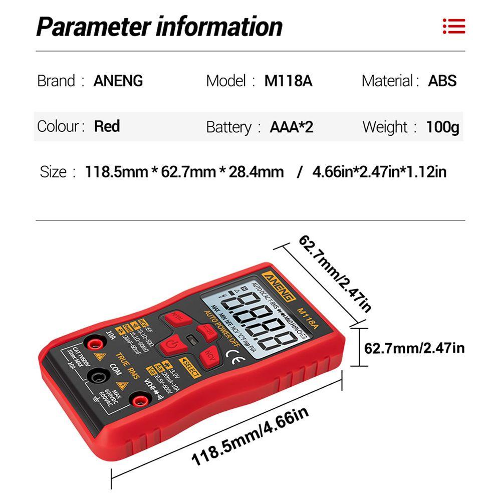 Solighter Multimeter Digital Mini ANENG M118A Auto M Multimetro Tranistor Dengan NCV Presisi Tinggi