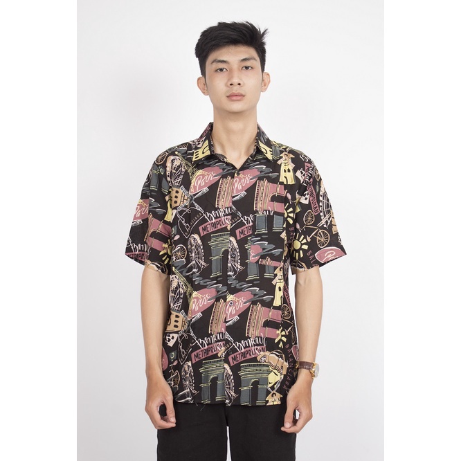 HIPNOP KEMEJA HAWAI GOLDEN PANTAI PRIA BAJU HAWAI COWOK BALI REGGAE COWO PENDEK SANTAI RAYON HALUS