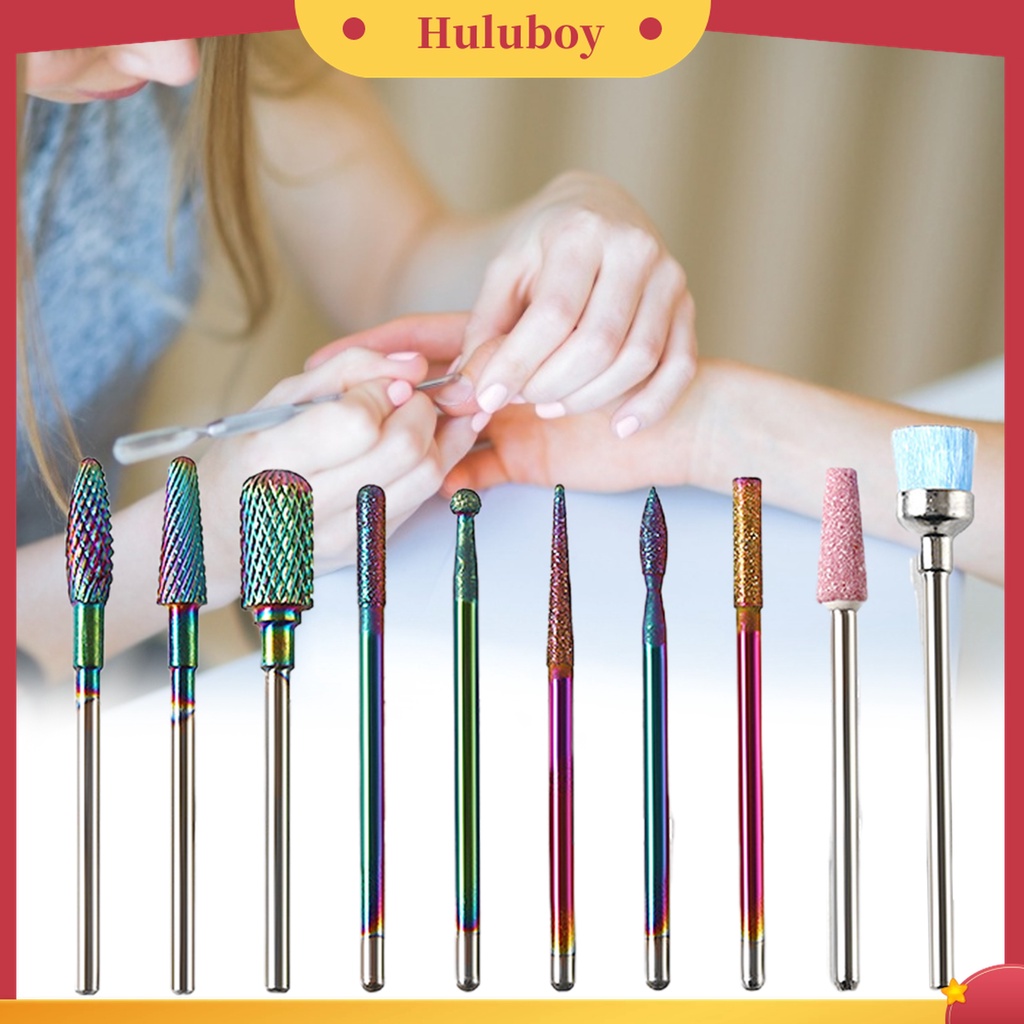 Huluboy Huluboy♡ 10pcs / Set Mata Bor Kuku Bahan Alloy Tungsten Untuk Manicure