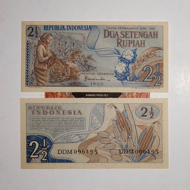 (Tahun 1960 &amp; 1961) Paket uang kuno 2 setengah rupiah sandang pangan tahun 1960 &amp; Tahun 1961