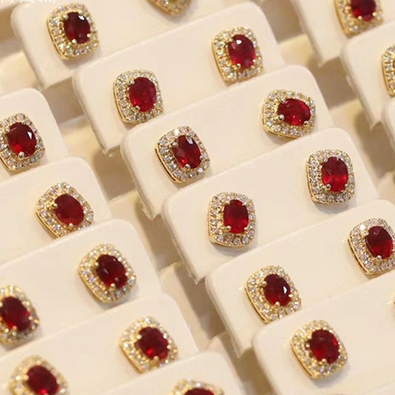 Anting Stud Cubic Zirconia Warna Merah Emas Serbaguna Untuk Wanita