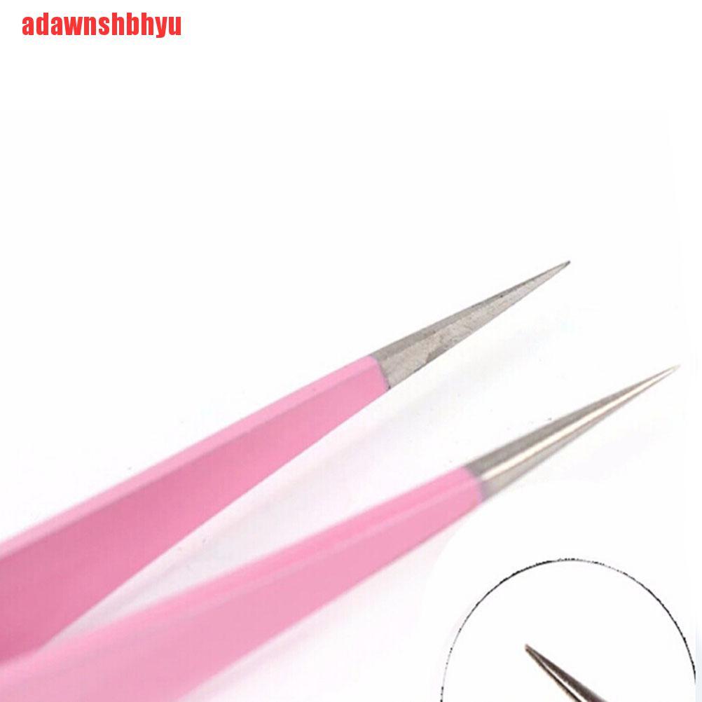 2pcs Pinset Lurus Dan Bengkok Bahan Baja Warna Pink Untuk Ekstensi Bulu Mata