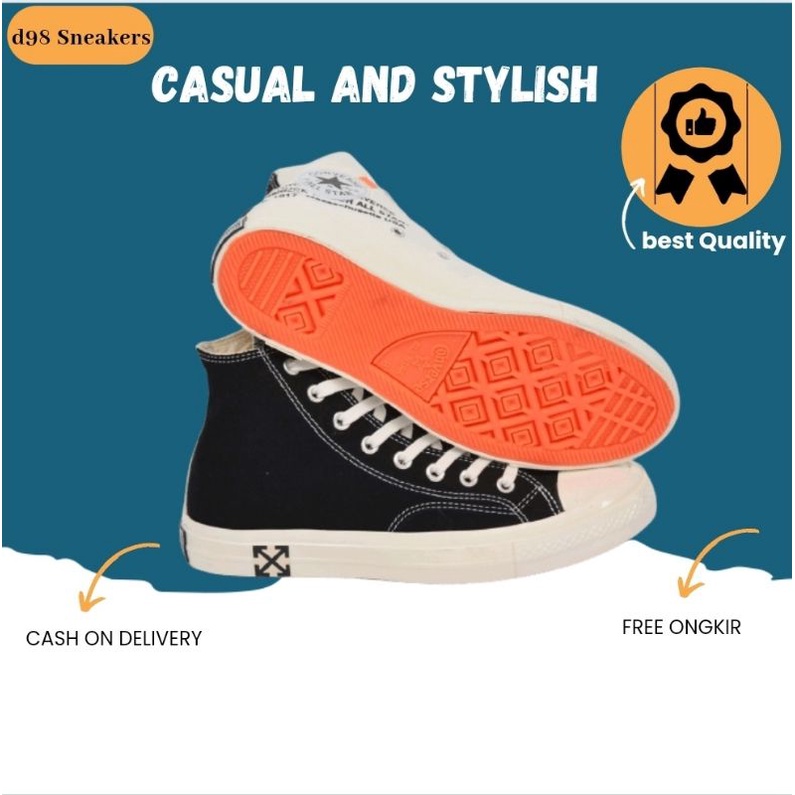 Converse Sepatu Premium Quality Casual Keren 70s High Black cream x Off white
