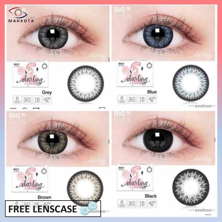 SOFTLENS DARLING MINUS (-3.25 s/d -6.00) BY EXOTICON BIGEYES 16MM / GREY BROWN BLUE BLACK / Softlen Soflen Soflens