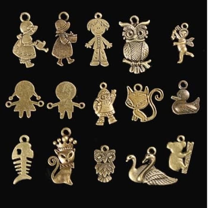 Antique Bronze Pendant Decor - Liontin Kuno Bentuk Campur (20pcs)