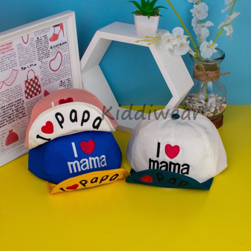 (HZ) TOPI FASHION BASEBALL LEMBUT ANAK UNISEX TOPI ANAK I LOVE PAPA / I LOVE MAMA