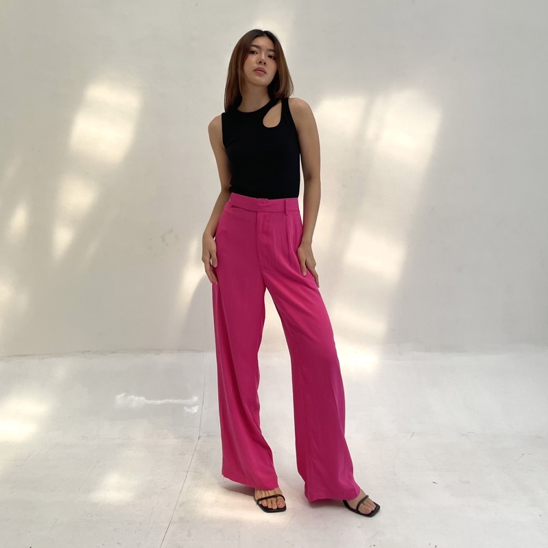 GIA PANTS | Celana Panjang Highwaist Basic Rayon Highwaisted Pants Bahan Celana Kaos Loungewear