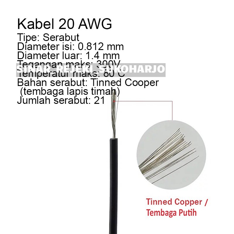 Kabel AWG 20 awg20 Kabel Jumper Serabut Tembaga Putih Silver Eceran per Meter Jumper Cable