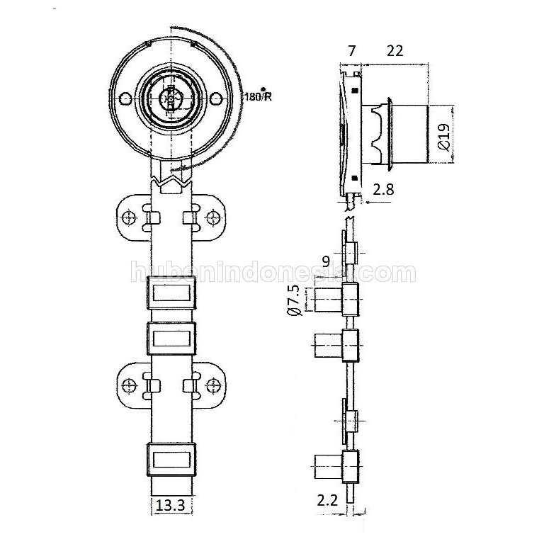 Huben Lock HL-108.60 Kunci Central Samping 60cm