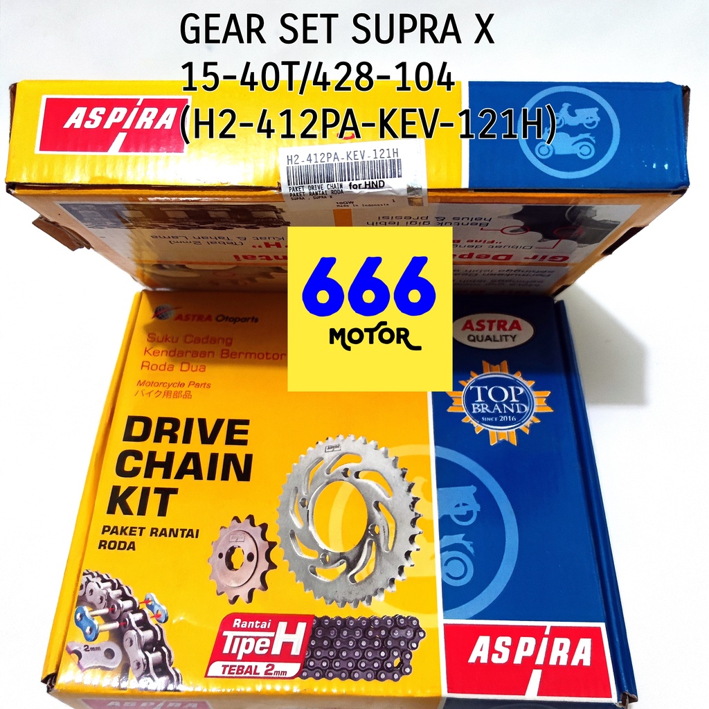 GEAR SET DEPAN BELAKANG PLUS RANTAI SURPA X 15-40T/428-104 (H2-412PA-KEV-121H)  ASPIRA ASTRA OTOPART