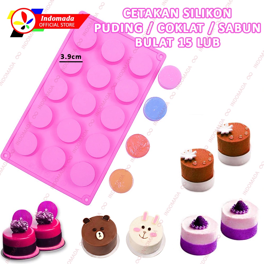 Indomada Cetakan Silikon Bulat 15 Loyang Lingkaran 3.9 x 2 cm Kecil Kue Kering Puding Coklat Jelly S