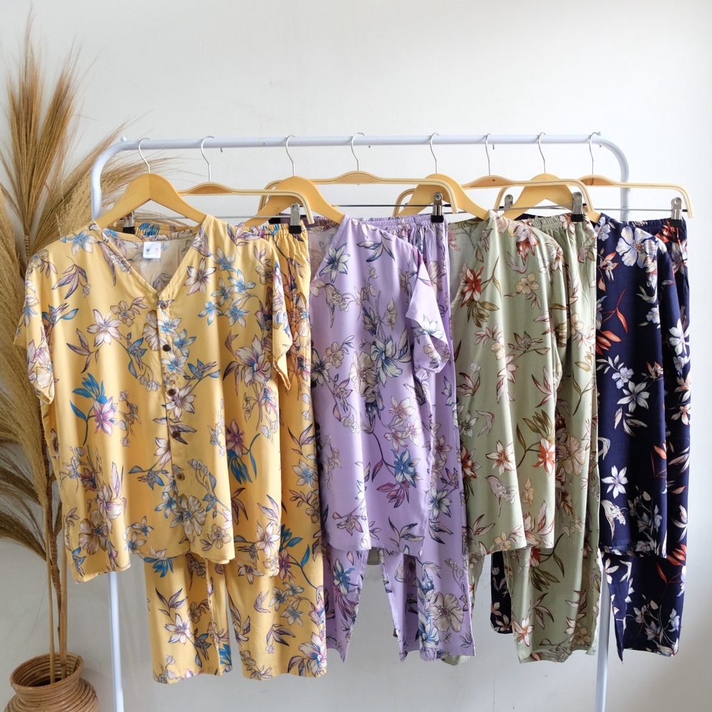 piyama rayon dewasa celana panjang bahan lembut pajamas menyusui home wear