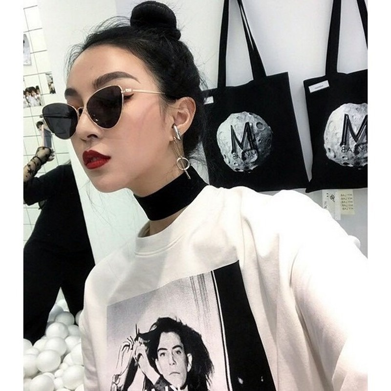 (YUZHU) Korean Ulzzang Harajuku Style Women Vintage Cat Eye Metal Frame Sunglasses Kacamata Hitam