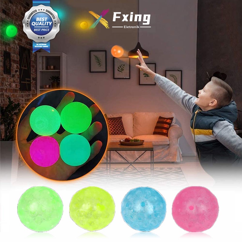 【WZ001】NEW VERSION! Sticky Ceiling Ball Glow in The Dark Mainan Bola Stress Relief Balls Squash Ball Bola Lengket Dinding &amp; Langit